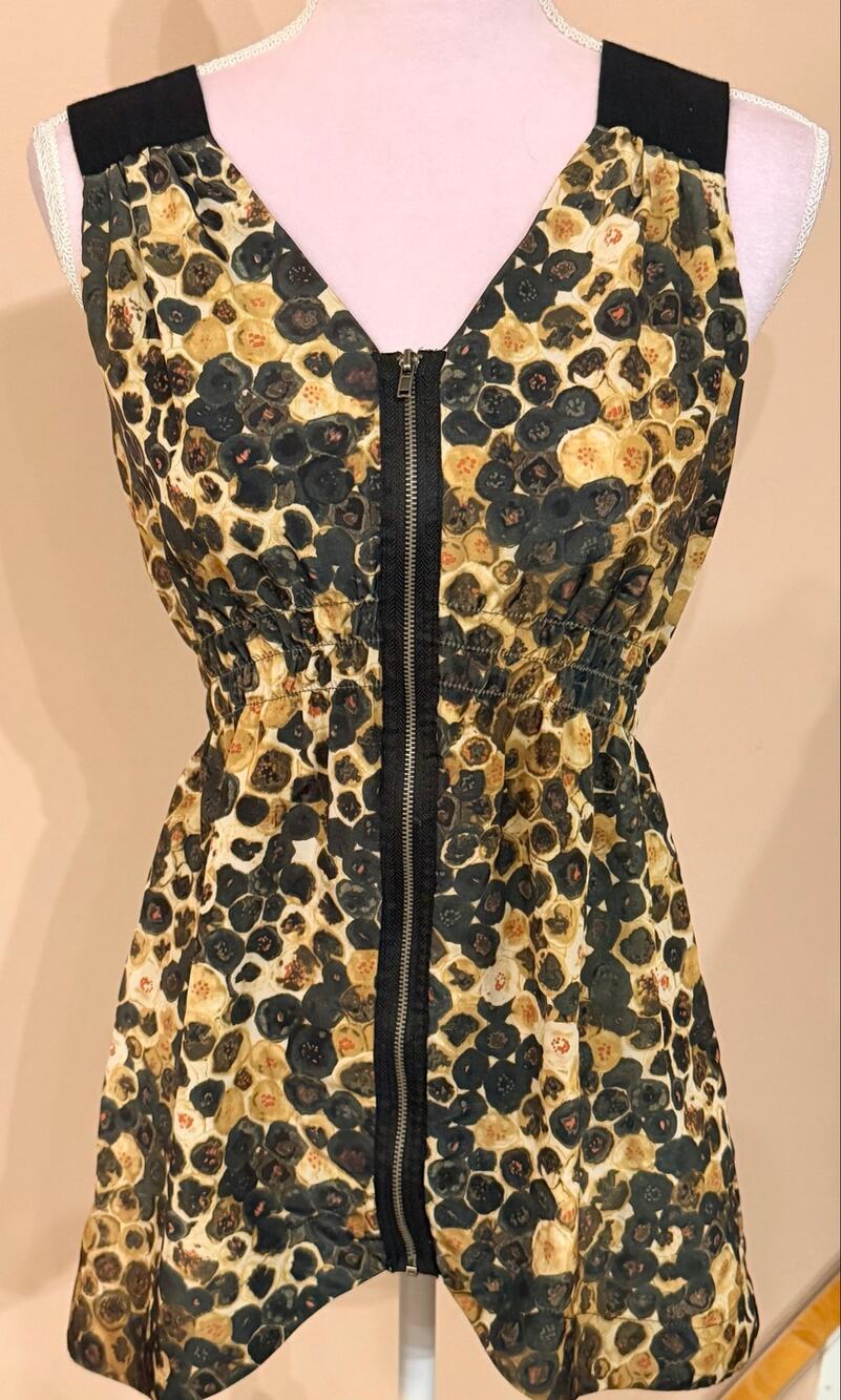 Simply Vera Wang Top Womens SZ XS Black Neutral Floral Print Full Zip Sleeveless